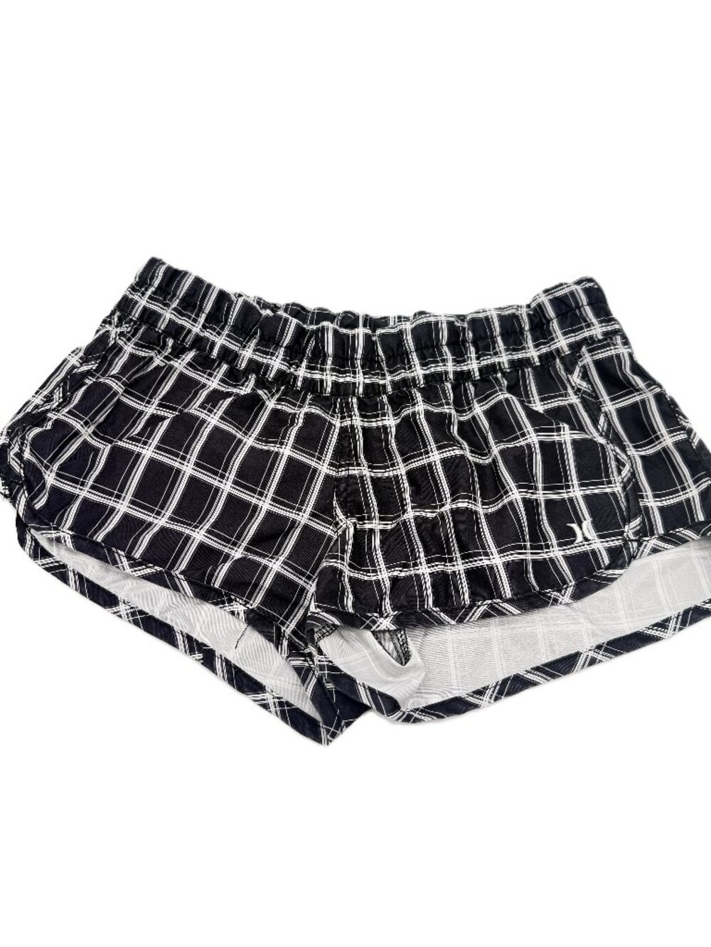 Hurley Plaid Mini Shorts Y2K Coastal Skater Casual Black White Small 3940